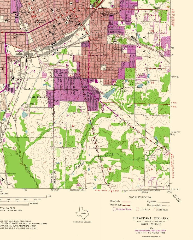 Topographical Map - Texarkana Texas Quad - USGS 1954 - 23 x 28.56 - Vintage Wall Art