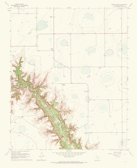 Topographical Map - Thomas Ranch Texas Quad - USGS 1968 - 23 x 28.28 - Vintage Wall Art