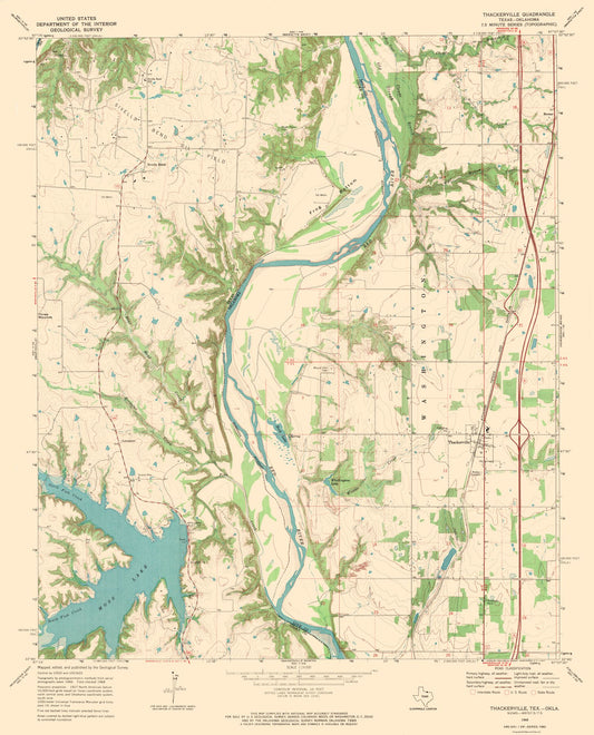 Topographical Map - Thackerville Texas Oklahoma Quad - USGS 1968 - 23 x 28.48 - Vintage Wall Art