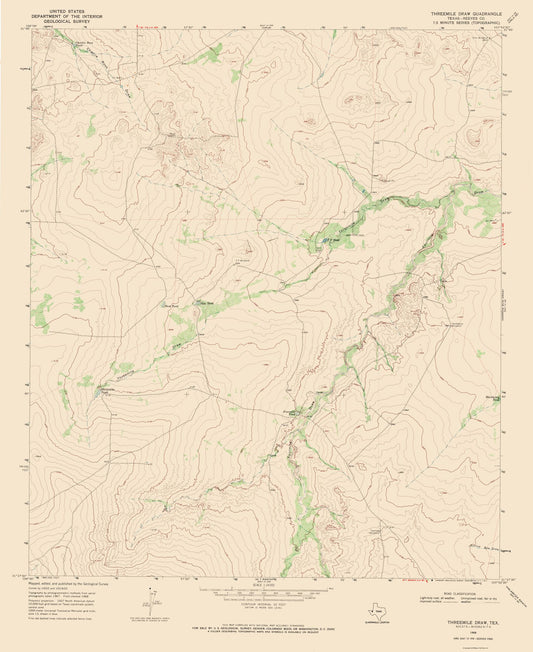 Topographical Map - Three Mile Draw Texas Quad - USGS 1968 - 23 x 28.14 - Vintage Wall Art