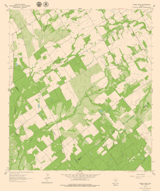 Topographical Map - Three Oaks Texas Quad - USGS 1961 - 23 x 27.43 - Vintage Wall Art