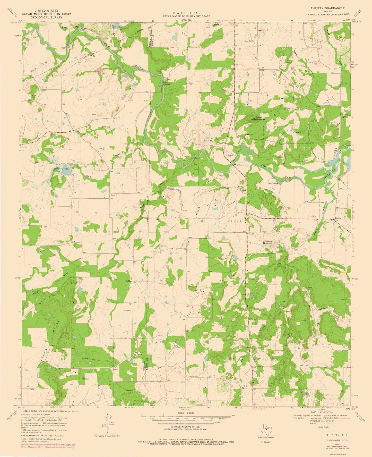 Topographical Map - Thrifty Texas Quad - USGS 1969 - 23 x 28.23 - Vintage Wall Art