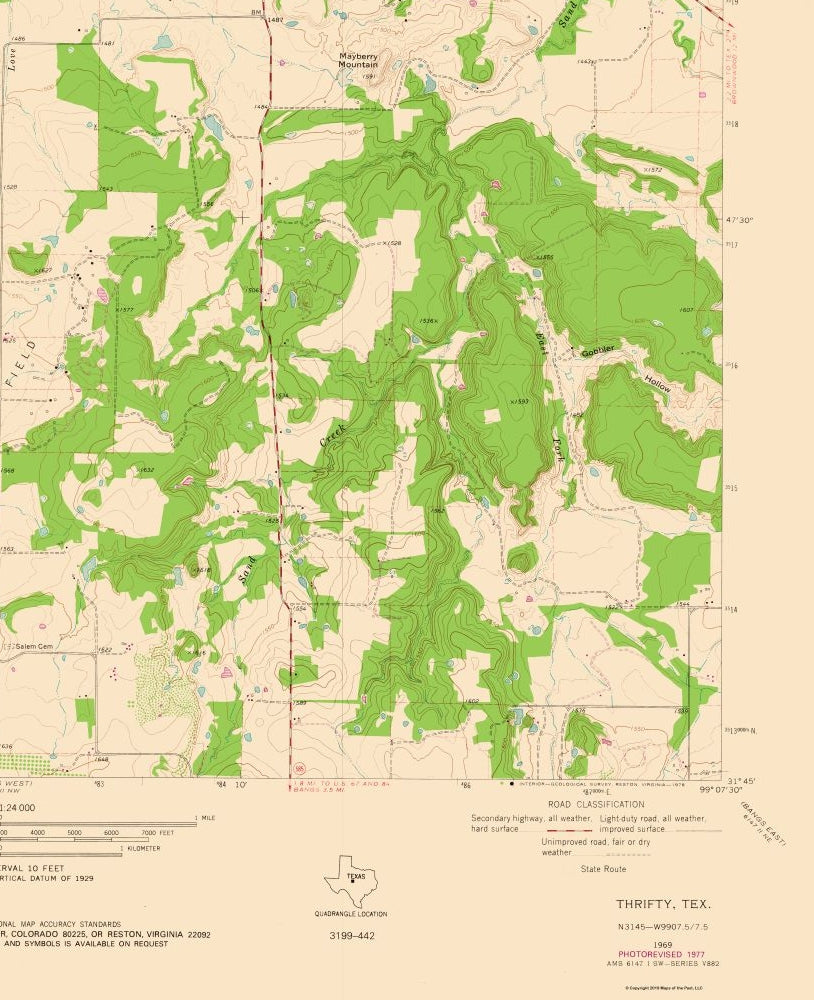 Topographical Map - Thrifty Texas Quad - USGS 1969 - 23 x 28.23 - Vintage Wall Art