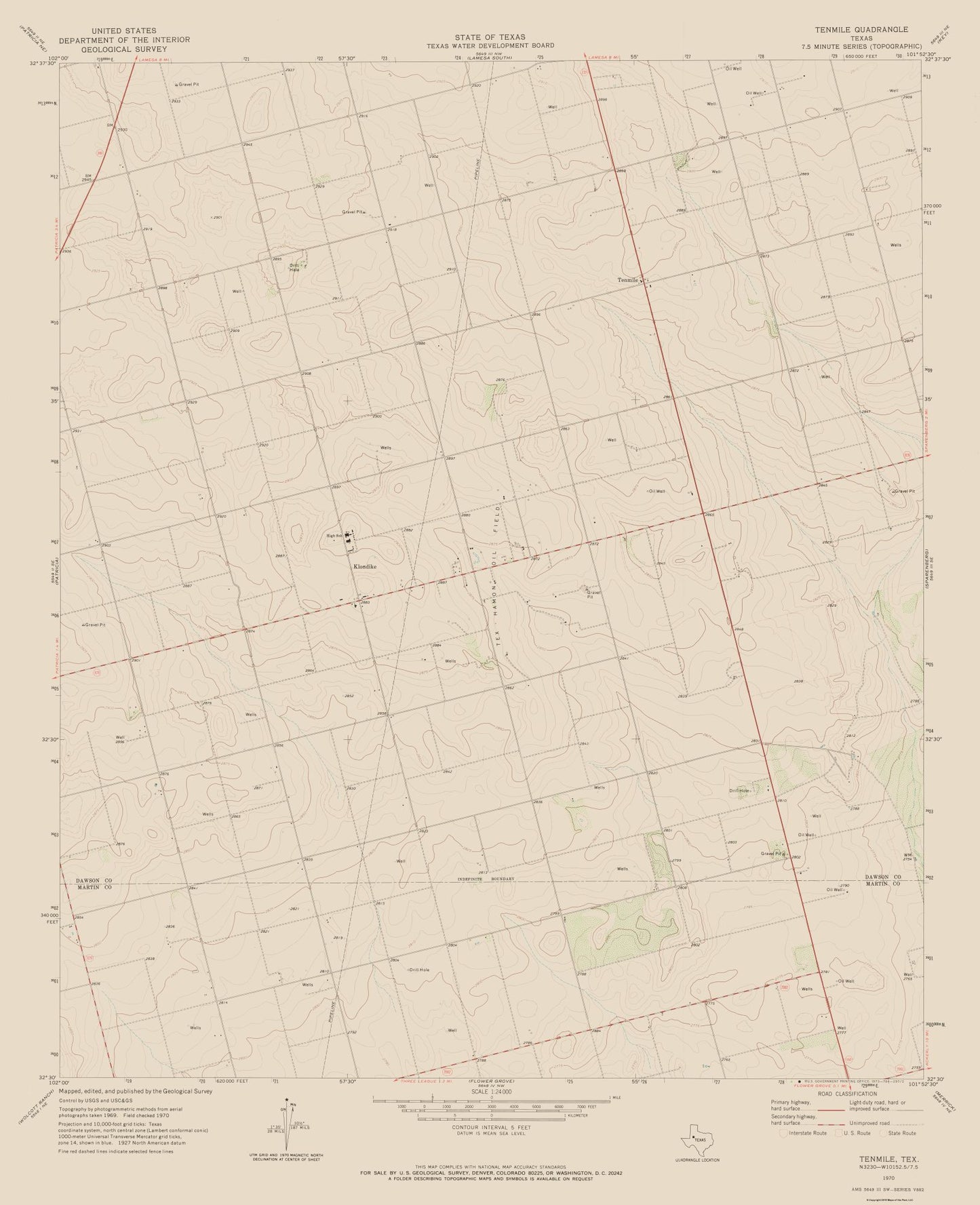 Topographical Map - Tenmile Texas Quad - USGS 1970 - 23 x 28.29 - Vintage Wall Art