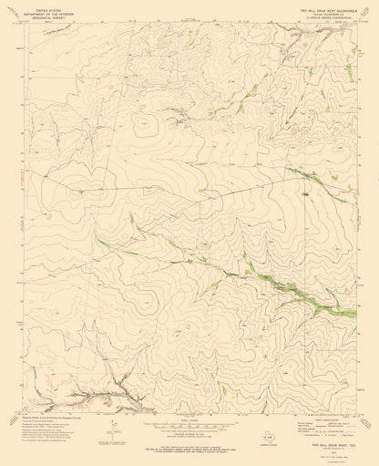 Topographical Map - Two Mill Draw Texas West Quad - USGS 1973 - 23 x 28.27 - Vintage Wall Art