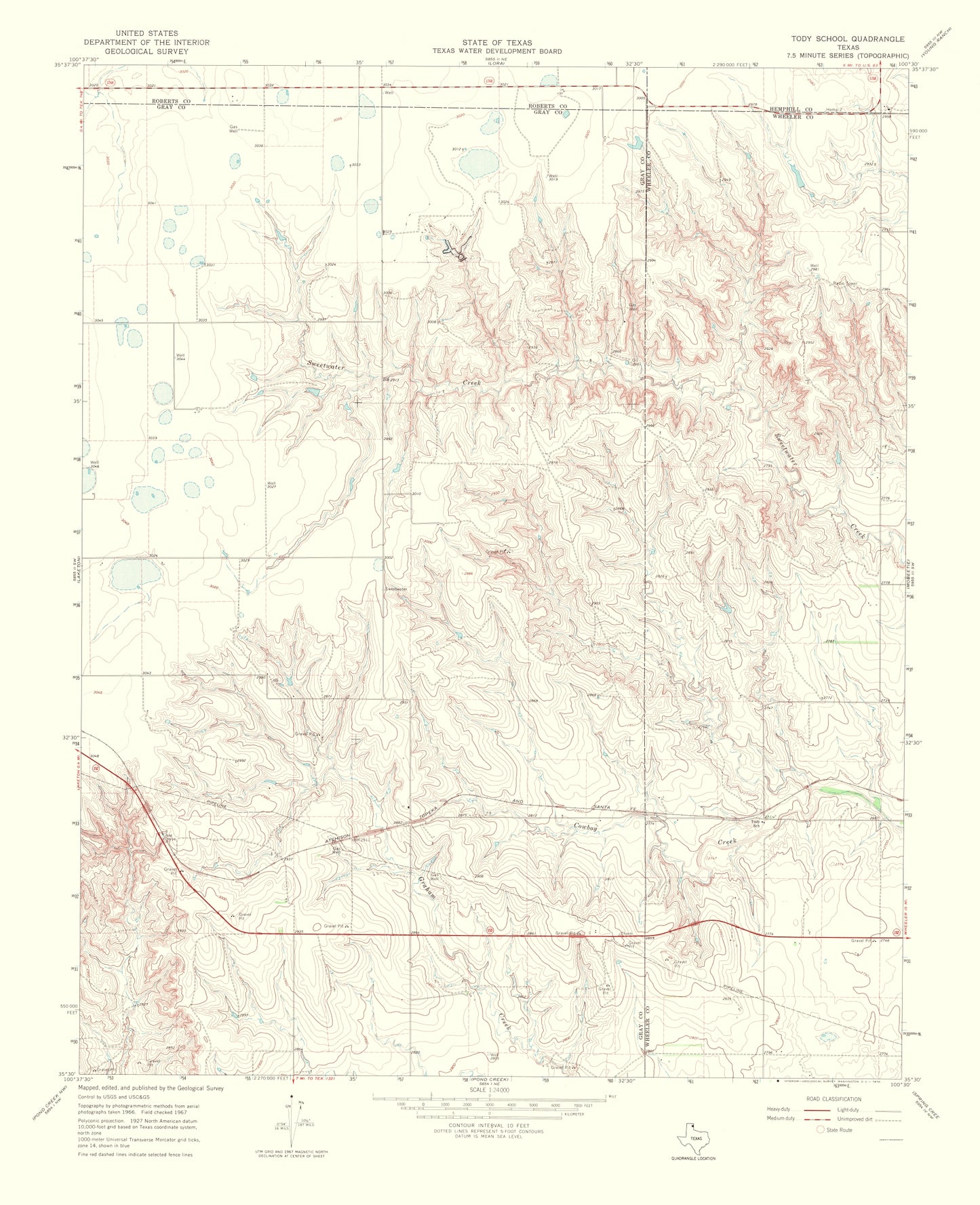 Topographical Map - Tody School Texas Quad - USGS 1970 - 23 x 28.28 - Vintage Wall Art