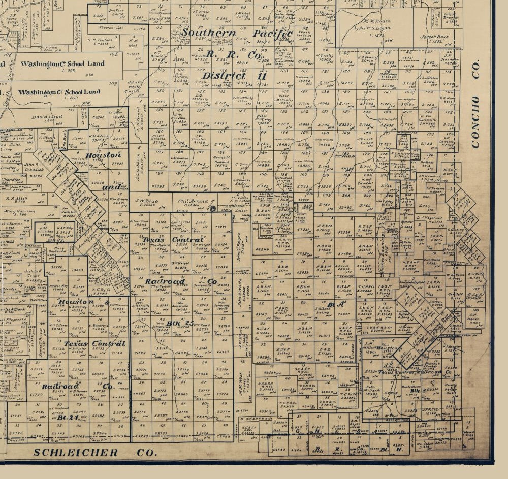Historic County Map - Tom Green County Texas - Schutze 1892 - 24.38 x 23 - Vintage Wall Art