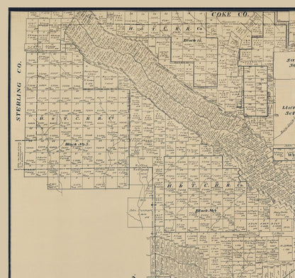Historic County Map - Tom Green County Texas - Schutze 1892 - 24.38 x 23 - Vintage Wall Art