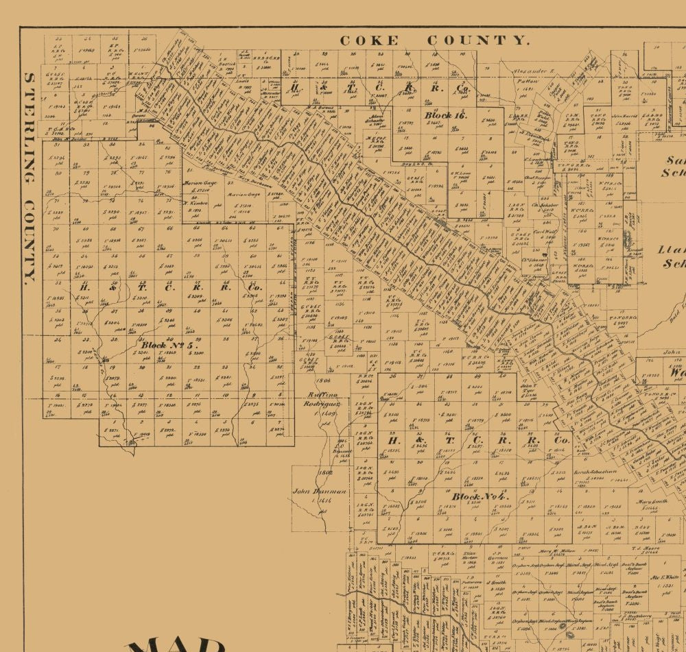 Historic County Map - Tom Green County East Texas - McGaughey 1894 - 24.17 x 23 - Vintage Wall Art