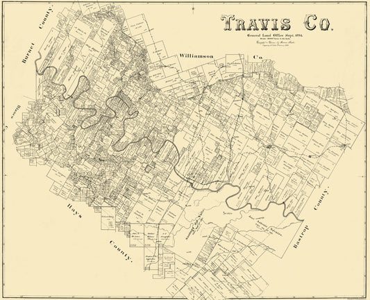 Historic County Map - Travis County Texas - General Land Office 1894 - 28.38 x 23 - Vintage Wall Art