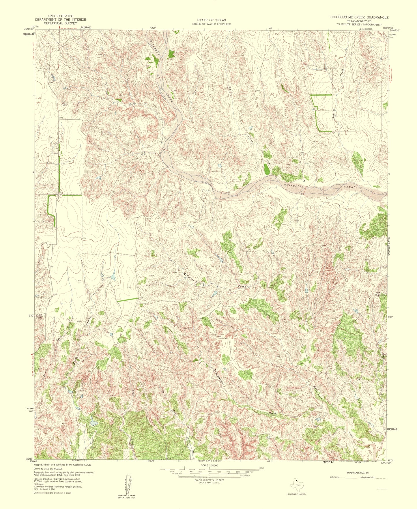 Topographical Map - Troublesome Creek Texas Quad - USGS 1960 - 23 x 28.08 - Vintage Wall Art