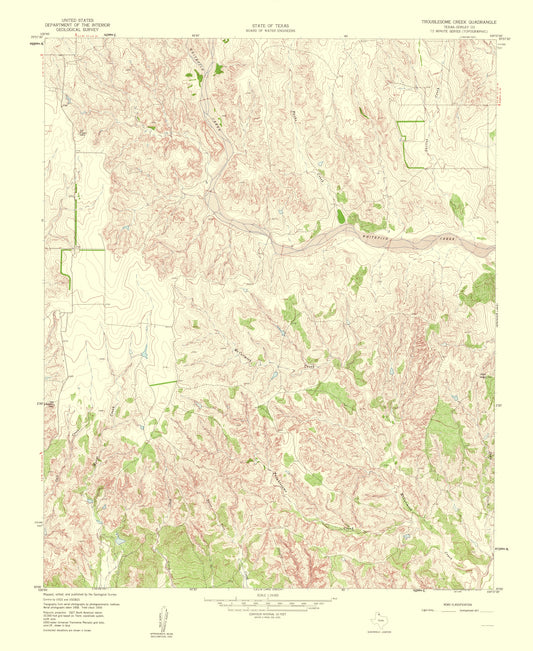 Topographical Map - Troublesome Creek Texas Quad - USGS 1960 - 23 x 28.08 - Vintage Wall Art