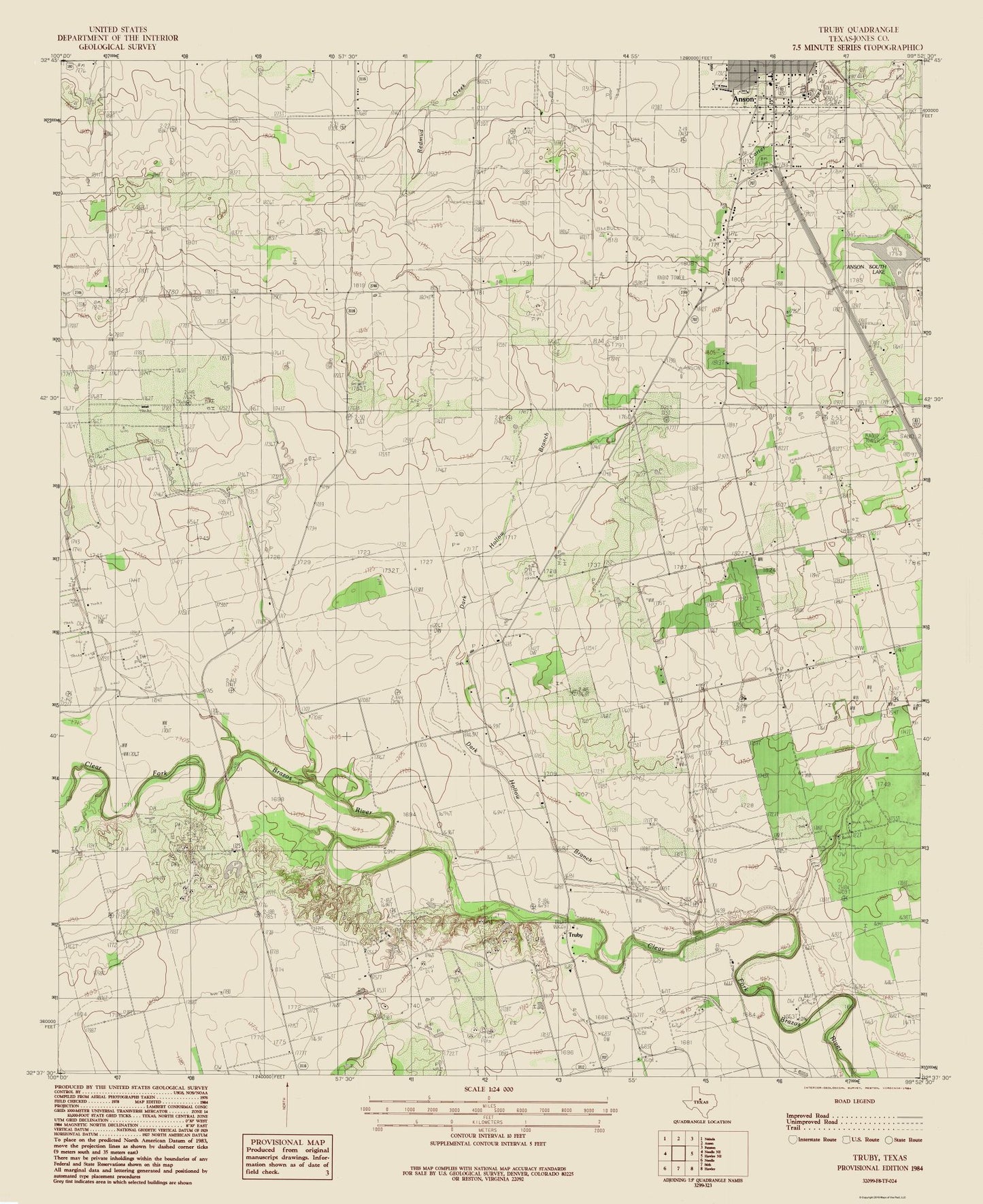 Topographical Map - Truby Texas Quad - USGS 1984 - 23 x 28.16 - Vintage Wall Art