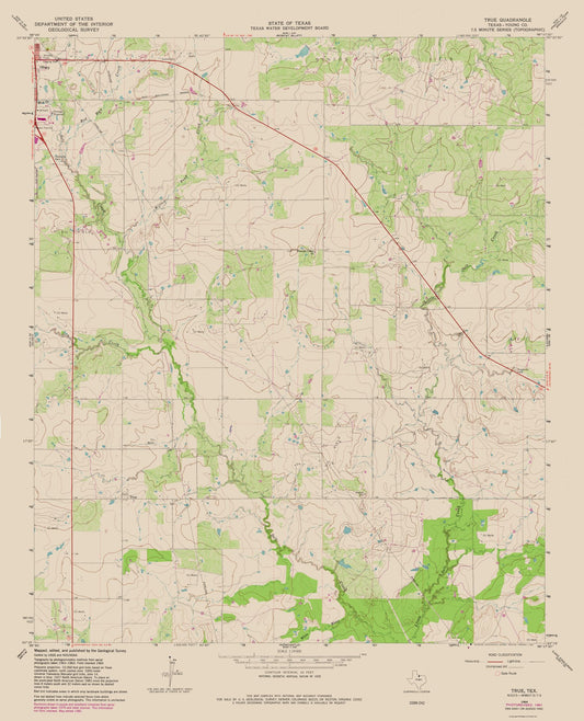 Topographical Map - True Texas Quad - USGS 1964 - 23 x 28.39 - Vintage Wall Art
