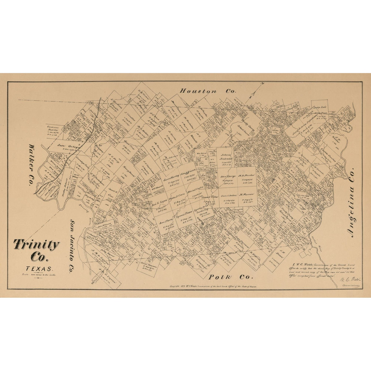 Trinity Rep Map Historic County Map - Trinity County Texas - Walsh 1879 - Vintage Wall ...
