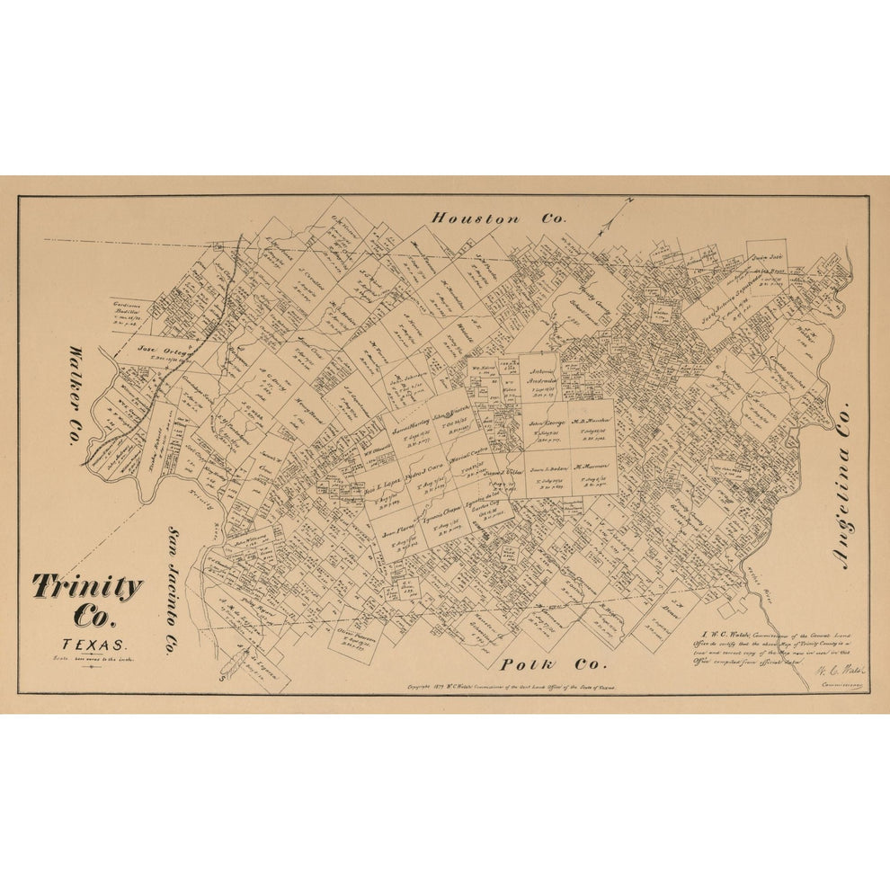 Historic County Map - Trinity County Texas - Walsh 1879 - Vintage Wall ...