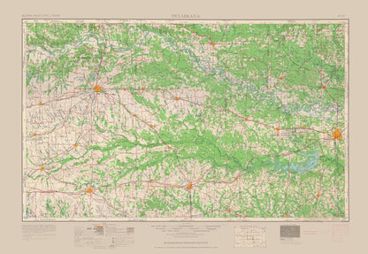 Topographical Map - Texarkana Texas Quad - USGS 1954 - 33.39 x 23 - Vintage Wall Art