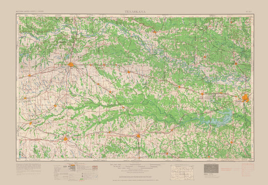 Topographical Map - Texarkana Texas Quad - USGS 1954 - 33.39 x 23 - Vintage Wall Art