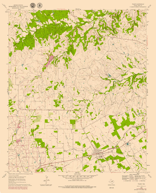 Topographical Map - Tolar Texas Quad - USGS 1979 - 23 x 28.44 - Vintage Wall Art