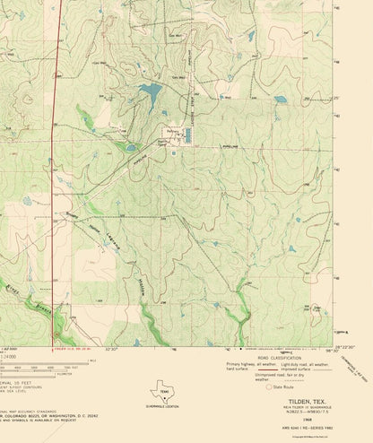 Topographical Map - Tilden Texas Quad - USGS 1968 - 23 x 27.32 - Vintage Wall Art