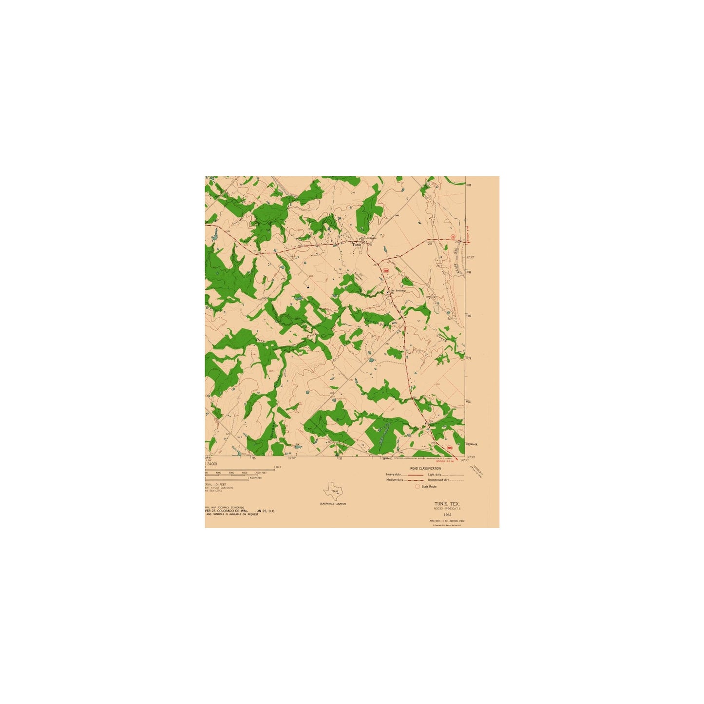 Topographical Map - Tunis Texas Quad - USGS 1962 - 23 x 27.46 - Vintage Wall Art