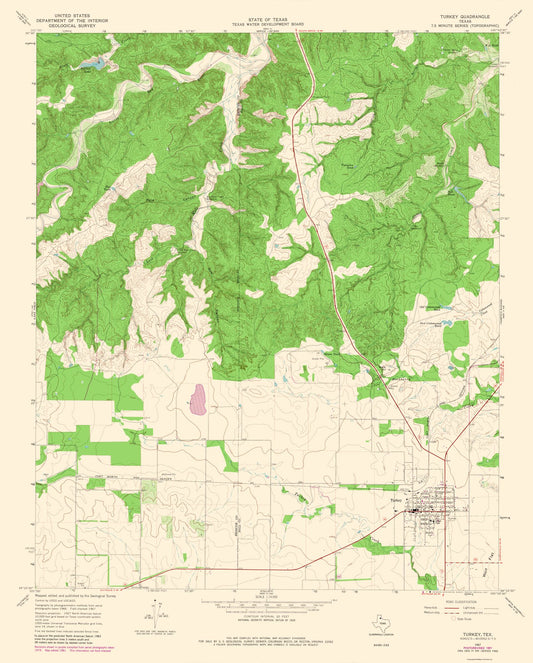 Topographical Map - Turkey Texas Quad - USGS 1967 - 23 x 28.60 - Vintage Wall Art