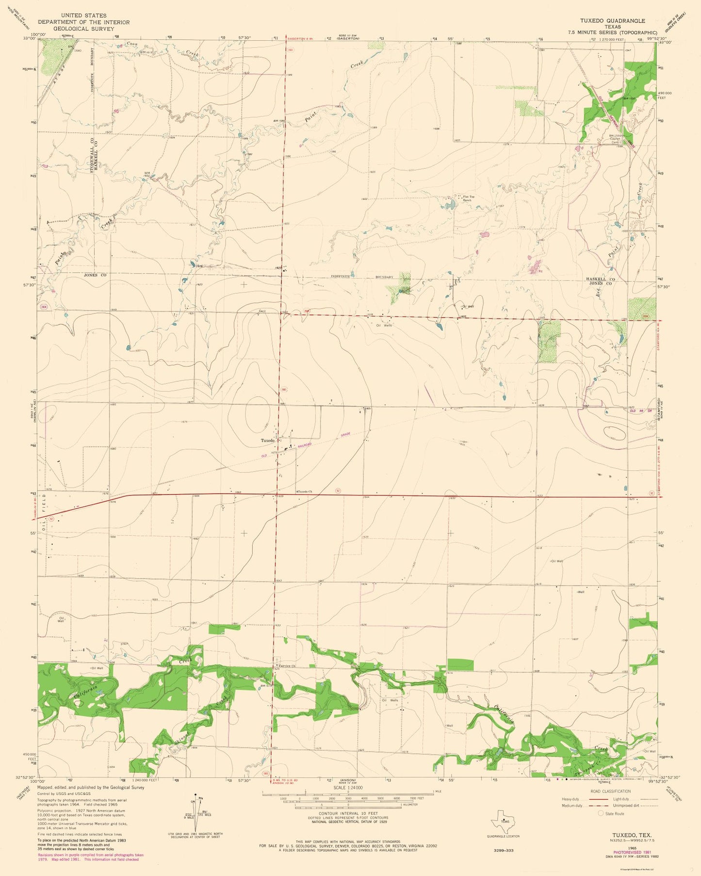 Topographical Map - Tuxedo Texas Quad - USGS 1965 - 23 x 28.73 - Vintage Wall Art