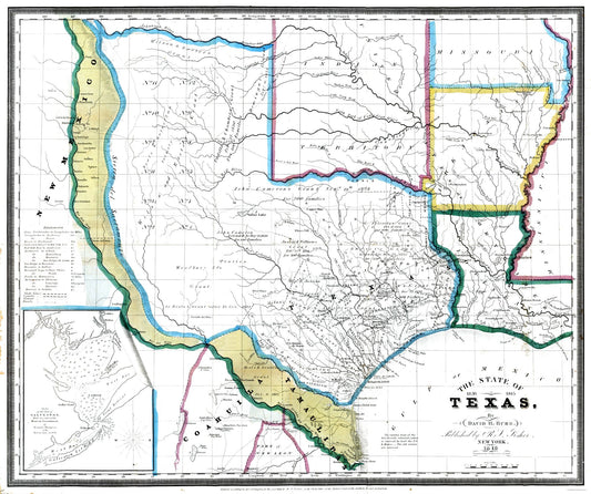 Historic State Map - Texas - David Burr 1845 - 27.48 x 23 - Vintage Wall Art