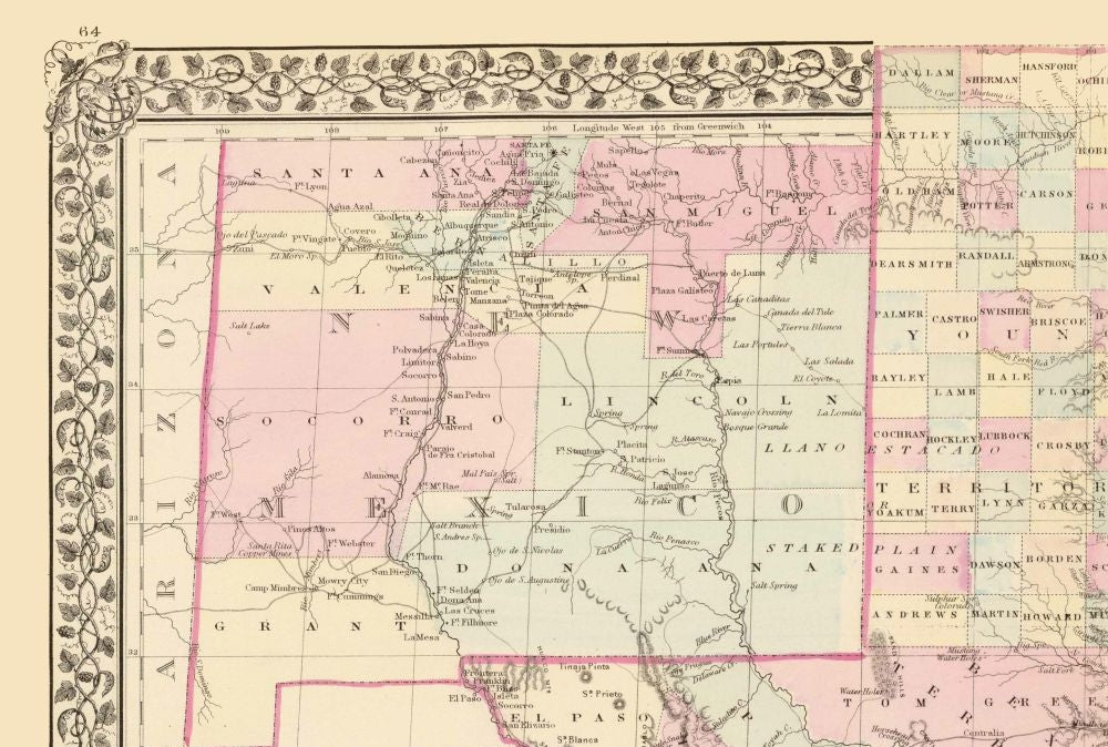 Historic State Map - Texas - Mitchell 1880 - 34.12 x 23 - Vintage Wall Art