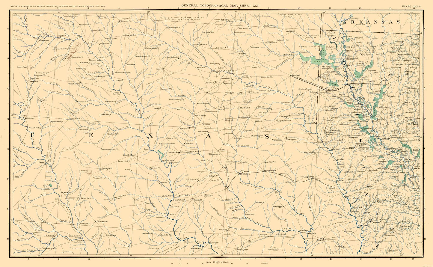 Historic State Map - Texas North East - Bien 1895 - 37.32 x 23 - Vintage Wall Art