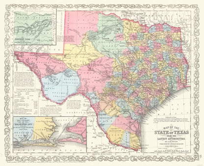 Historic State Map - Texas - Young 1850 - 28.32 x 23 - Vintage Wall Art