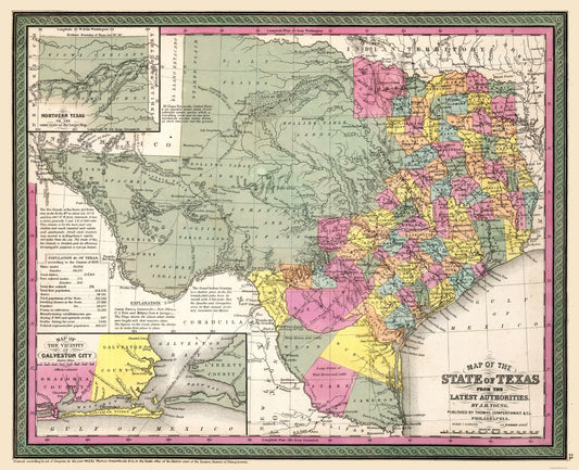 Historic State Map - Texas - Young 1852 - 28.35 x 23 - Vintage Wall Art