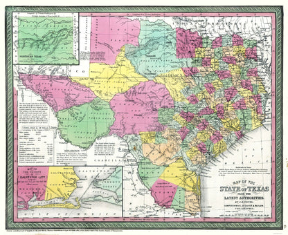 Historic State Map - Texas - Young 1850 - 28.16 x 23 - Vintage Wall Art