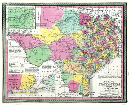 Historic State Map - Texas - Young 1850 - 28.16 x 23 - Vintage Wall Art