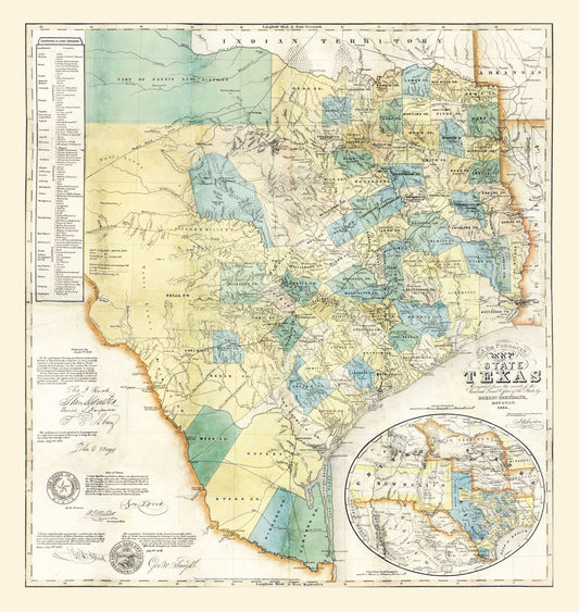Historic State Map - Texas - Creuzbaur 1854 - 23 x 24.28 - Vintage Wall Art