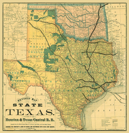 Historic State Map - Texas - Rand McNally 1876 - 23 x 23.68 - Vintage Wall Art