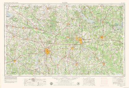 Topographical Map - Tyler Texas Quad - USGS 1956 - 33.57 x 23 - Vintage Wall Art