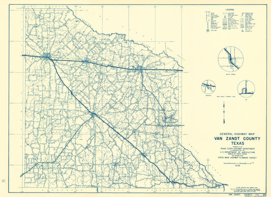 Historic County Map - Van Zandt County Texas - Highway Department 1936 - 23 x 31.60 - Vintage Wall Art