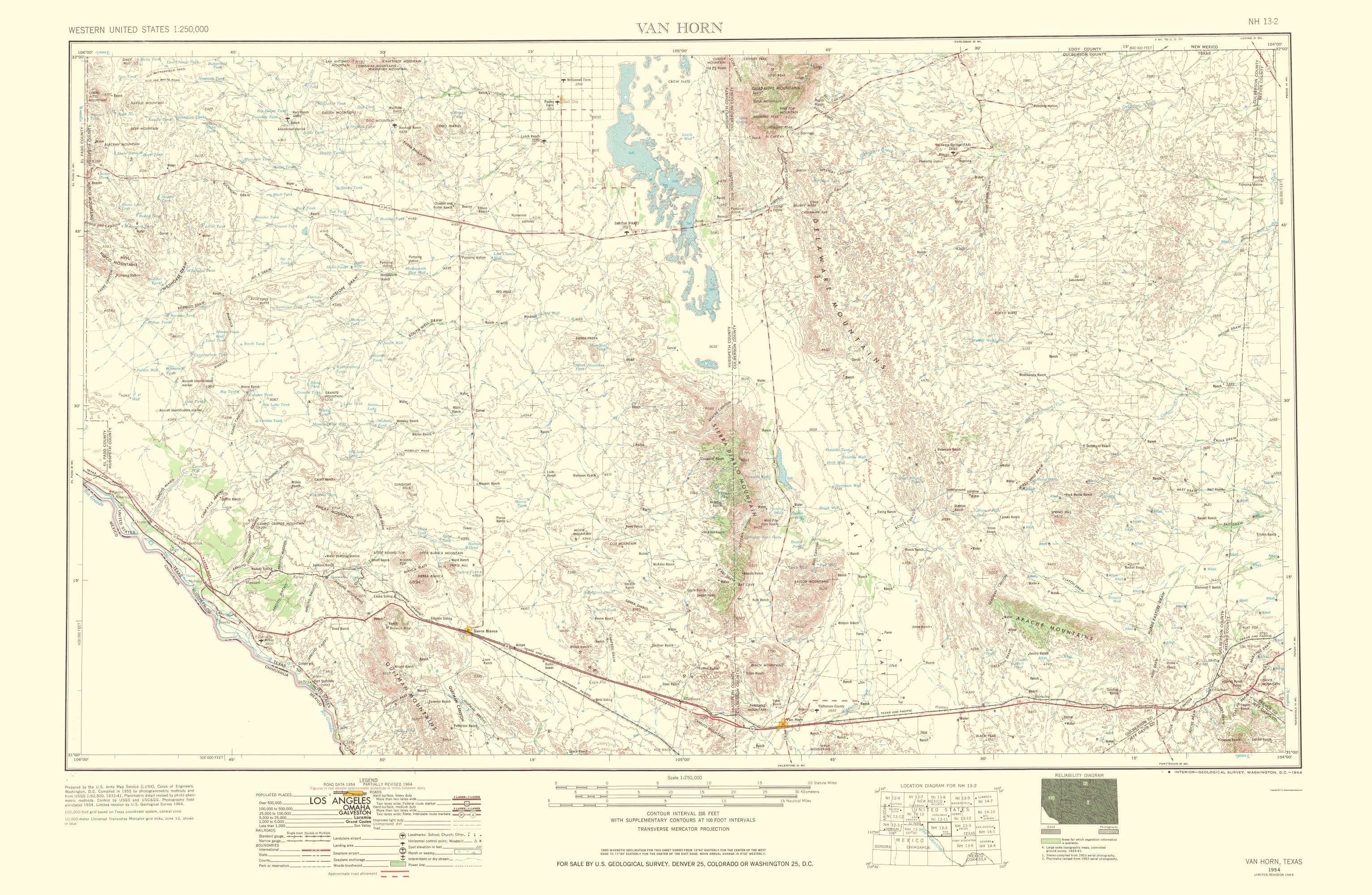 Topographical Map - Van Horn Texas Quad - USGS 1954 - 23 x 35.24 - Vin ...