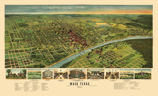 Historic Panoramic View - Waco Texas - Ension 1892 - 23 x 37.92 - Vintage Wall Art