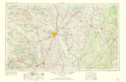 Topographical Map - Waco Texas Quad - USGS 1964 - 23 x 35.15 - Vintage Wall Art