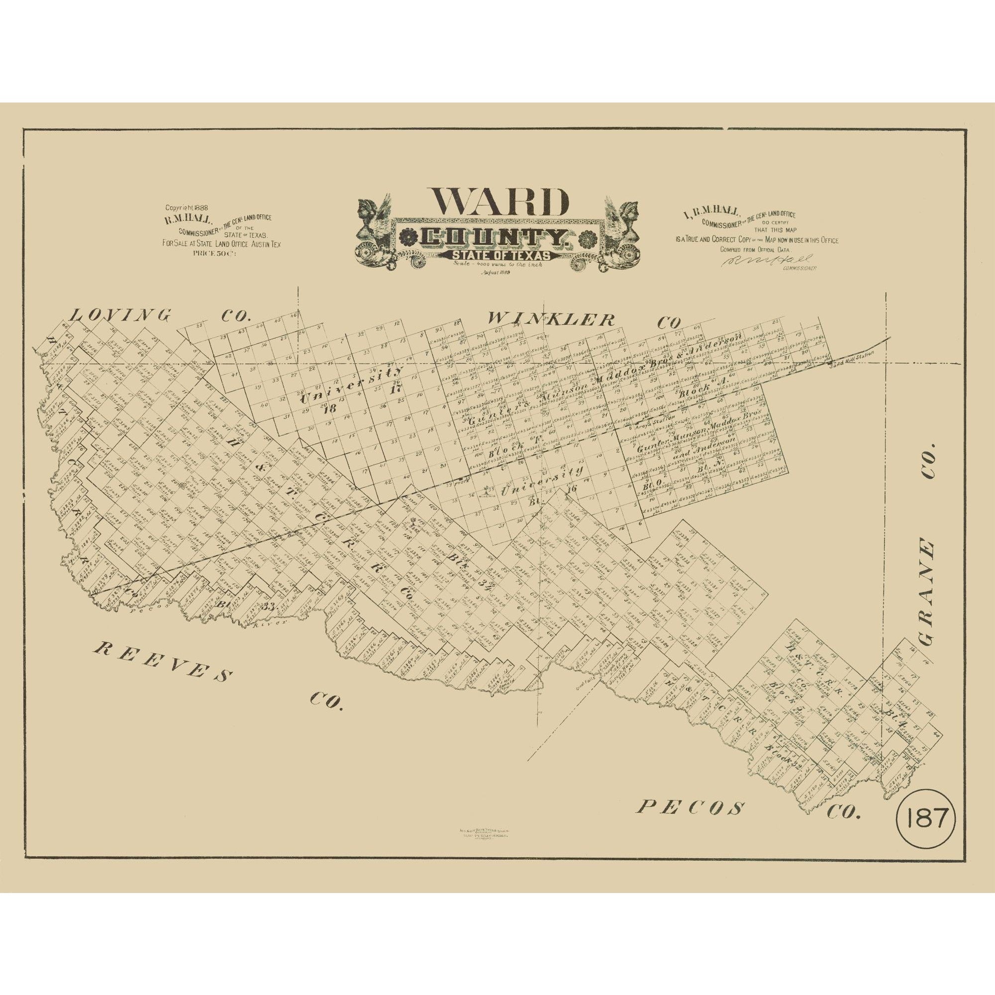 Ward County Historic County Map - Ward County Texas - Hall 1888 - 28.95 x 23 - Vin ...