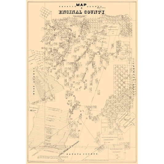Historic County Map - EncinalCounty Texas - Walsh 1879 - Vintage Wall Art