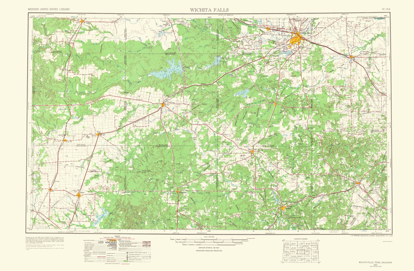 Topographical Map - Wichita Falls Texas Oklahoma Quad - USGS 1966 - 23 x 35.04 - Vintage Wall Art