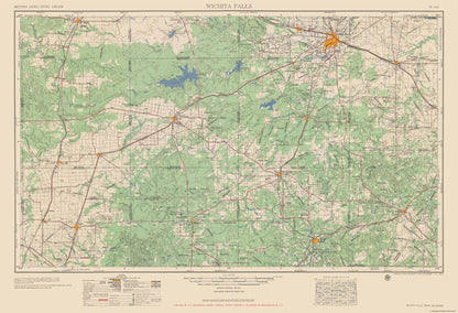 Topographical Map - Wichita Falls Texas Quad - USGS 1954 - 33.74 x 23 - Vintage Wall Art