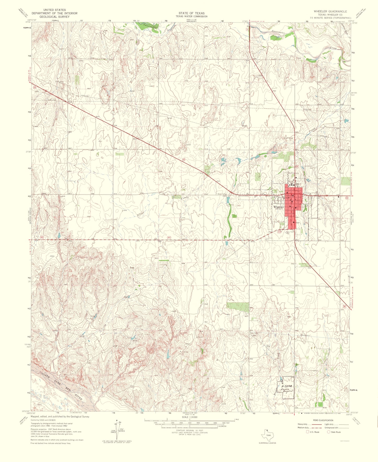 Topographical Map - Wheeler Texas Quad - USGS 1965 - 23 x 28.12 - Vintage Wall Art