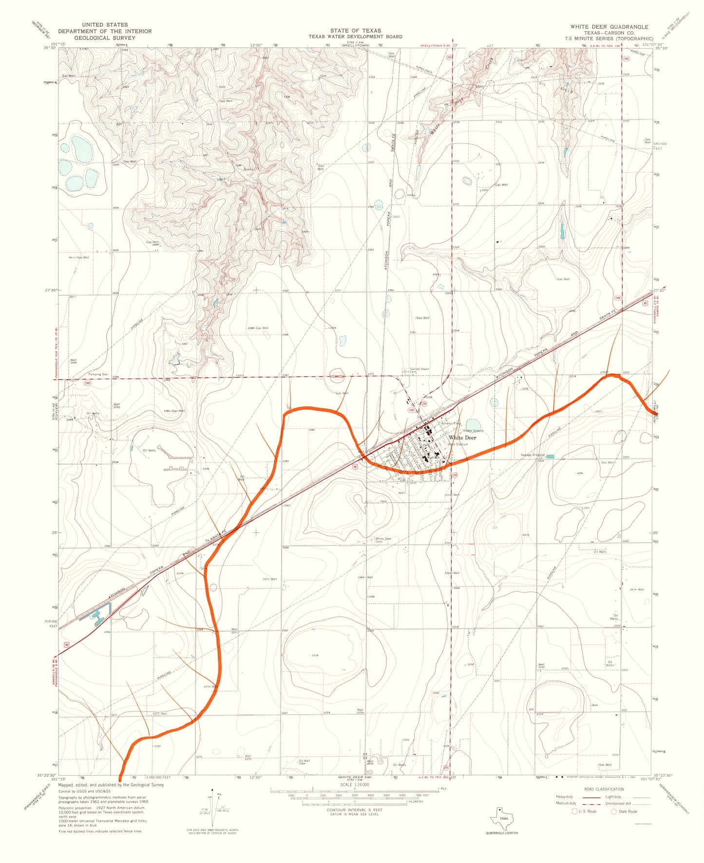 Topographical Map - White Deer Texas Quad - USGS 1967 - 23 x 28.16 - Vintage Wall Art