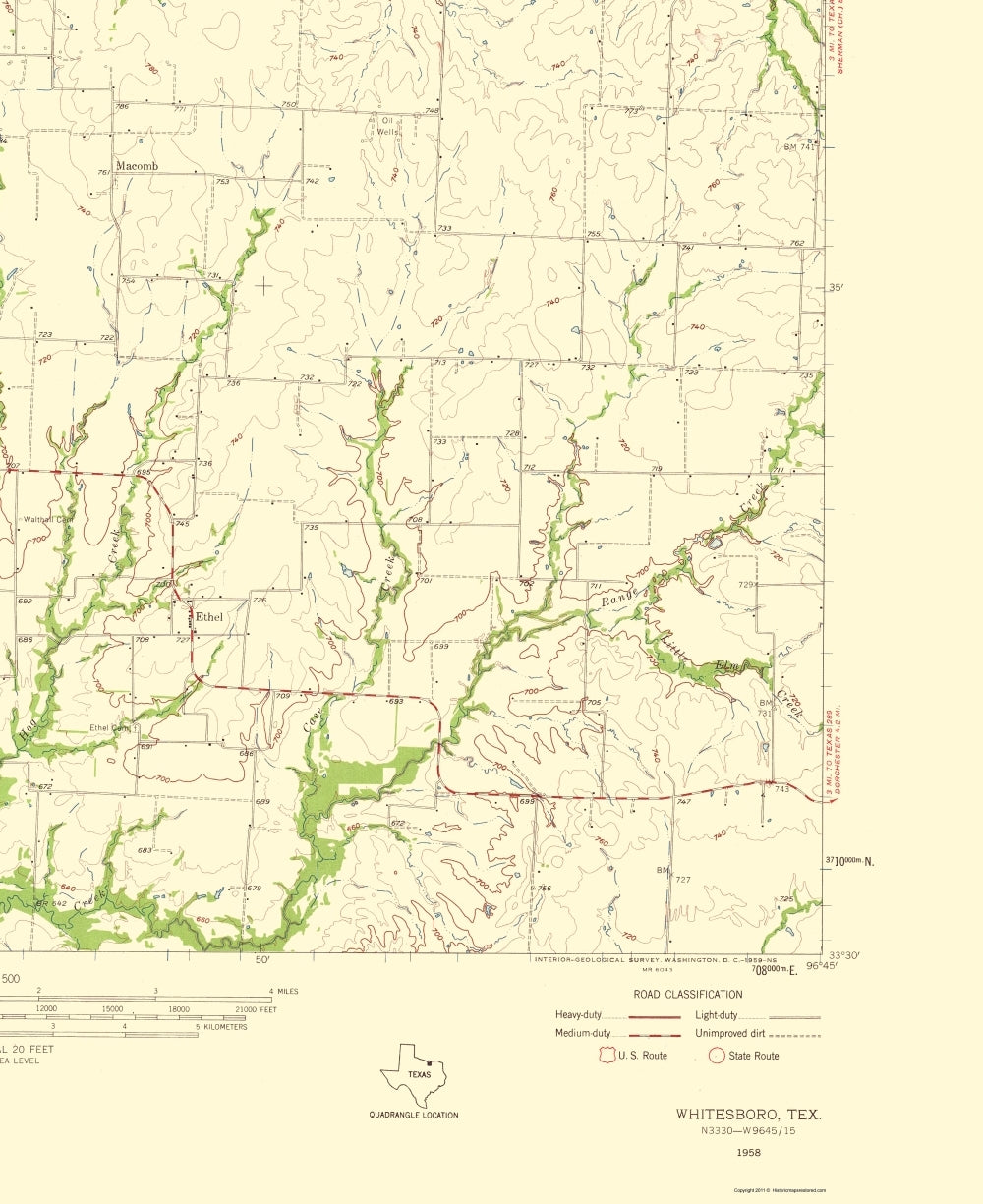 Topographical Map - Whitesboro Texas Quad - USGS 1959 - 23 x 28.18 - Vintage Wall Art