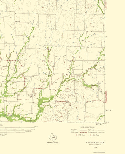 Topographical Map - Whitesboro Texas Quad - USGS 1959 - 23 x 28.18 - Vintage Wall Art