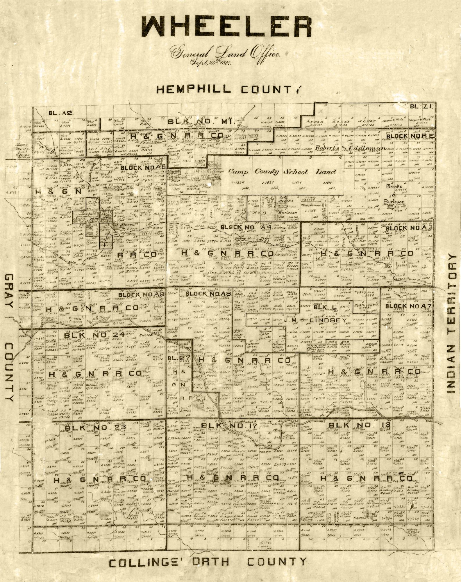 Wheeler Indianamap Historic County Map - Wheeler County Texas - General Land Office 1887 ...